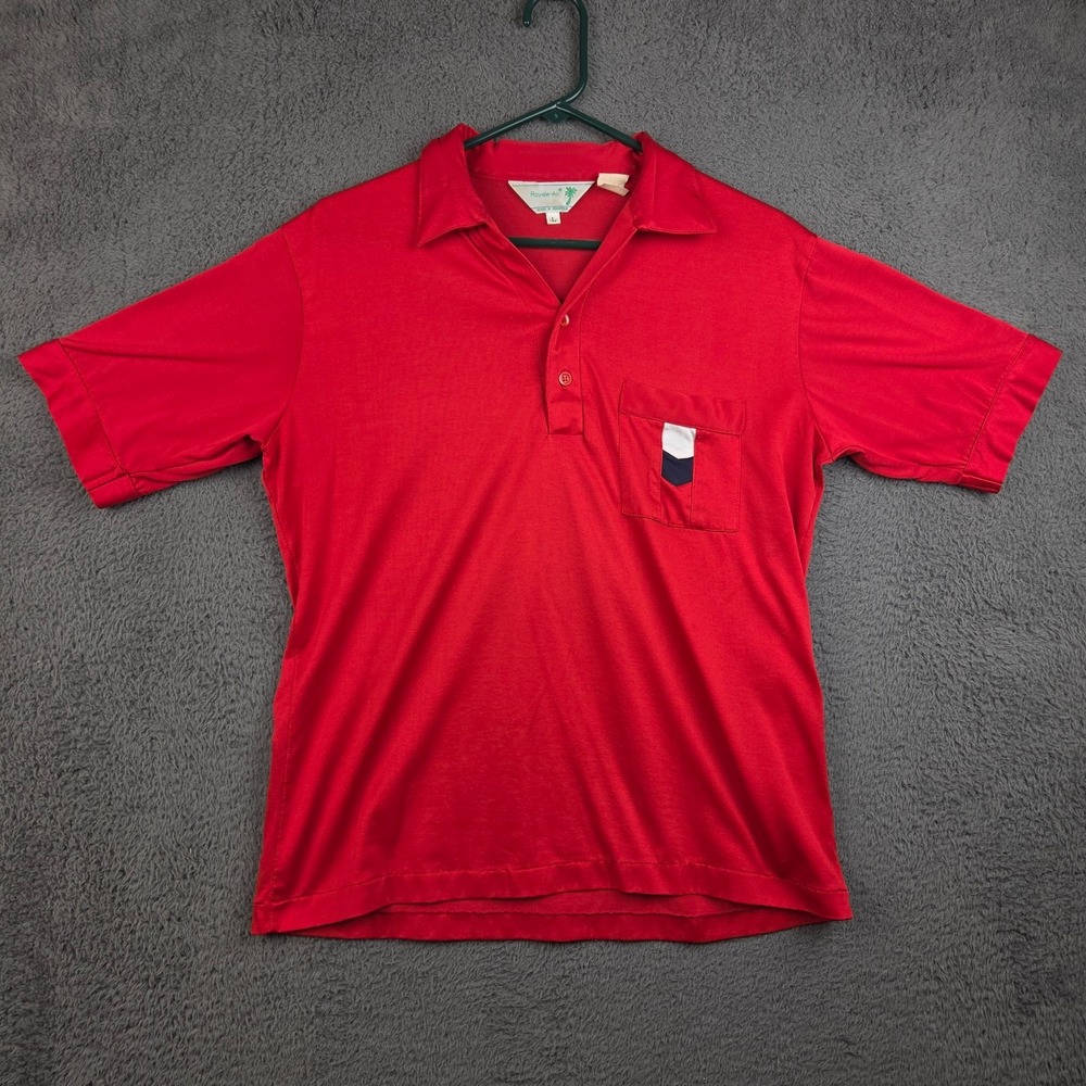 Vintage Royale Air Polo Shirt Men's Large Red Single Stitch Pocket 70s 80s